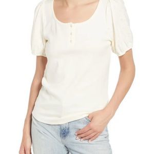 NWT - Madewell Eyelet Henley Top in Bright Ivory, Size Large